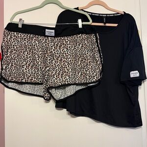 Steve Madden Black and Leopard Print Sleep Set